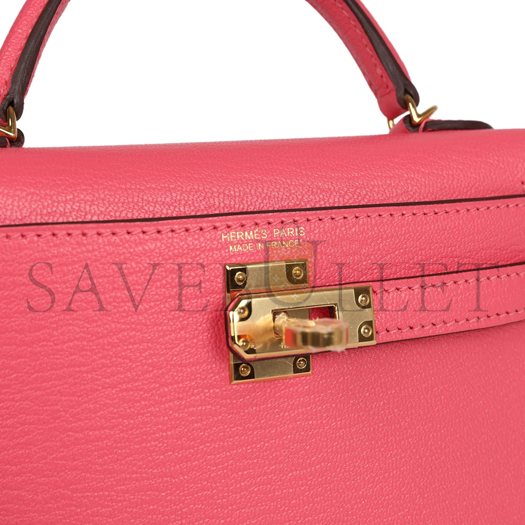 HERMÈS MASTER MINI KELLY II SELLIER ROSE AZALEE CHEVRE MYSORE GOLD HARDWARE (19*12*5.5cm) 